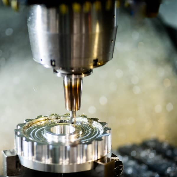 A CNC machining centre cutting metal stock